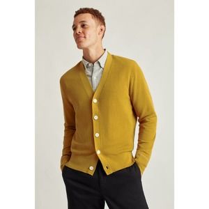 New Bonobos Mens Yellow Merino Wool Blend Cardigan Size Small